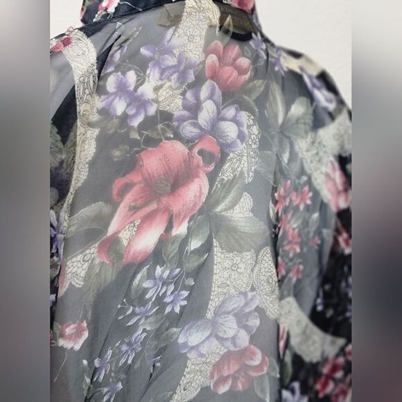 Victoria’s Secret Gold Label Vintage 90’s Sheer Black Floral Print Kimono Robe - Picture 6 of 8